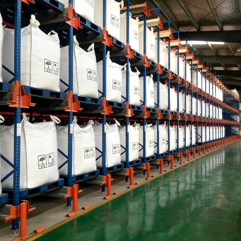 Cold storage racking with pallets carrying white bulk ton bags