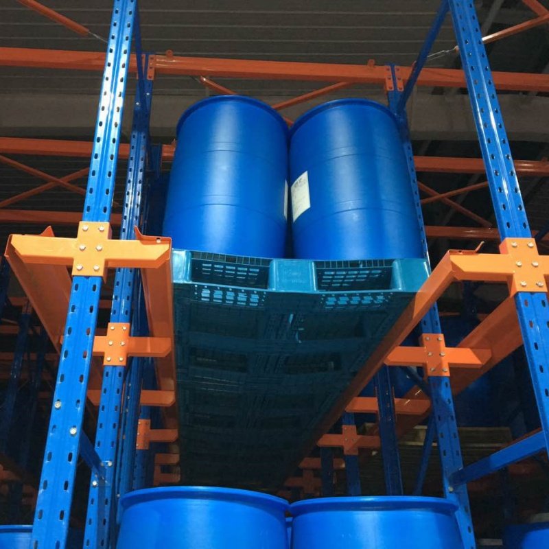 rackable pallets without steel reinforcement used to carry chemical drums