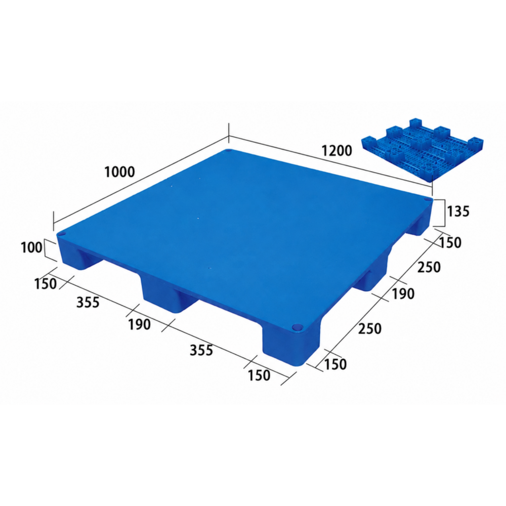 1200 × 1000 × 135 mm Smooth Top Plastic Pallet