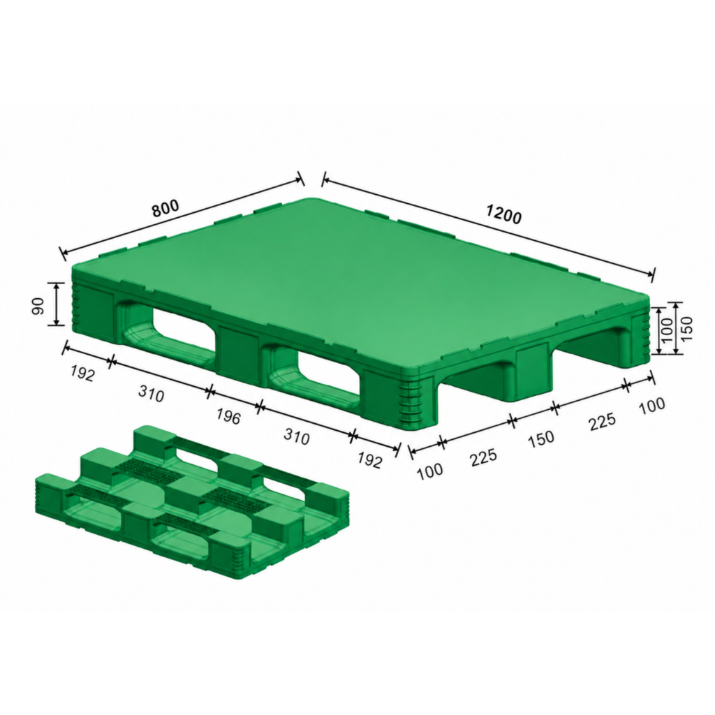 1200 × 800 × 150 mm One Piece Plastic Pallets