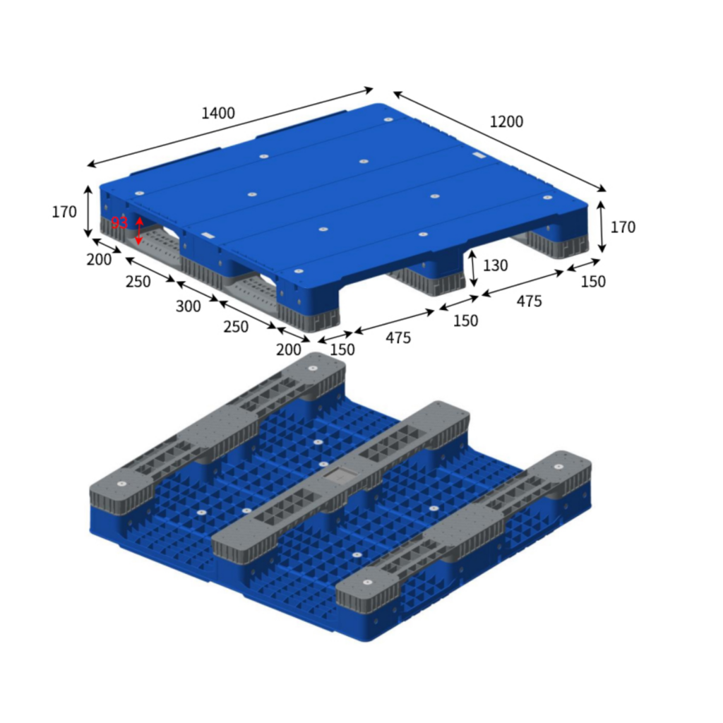 1200 × 1400 × 170 mm Pharmaceutical Closed Deck Pallet
