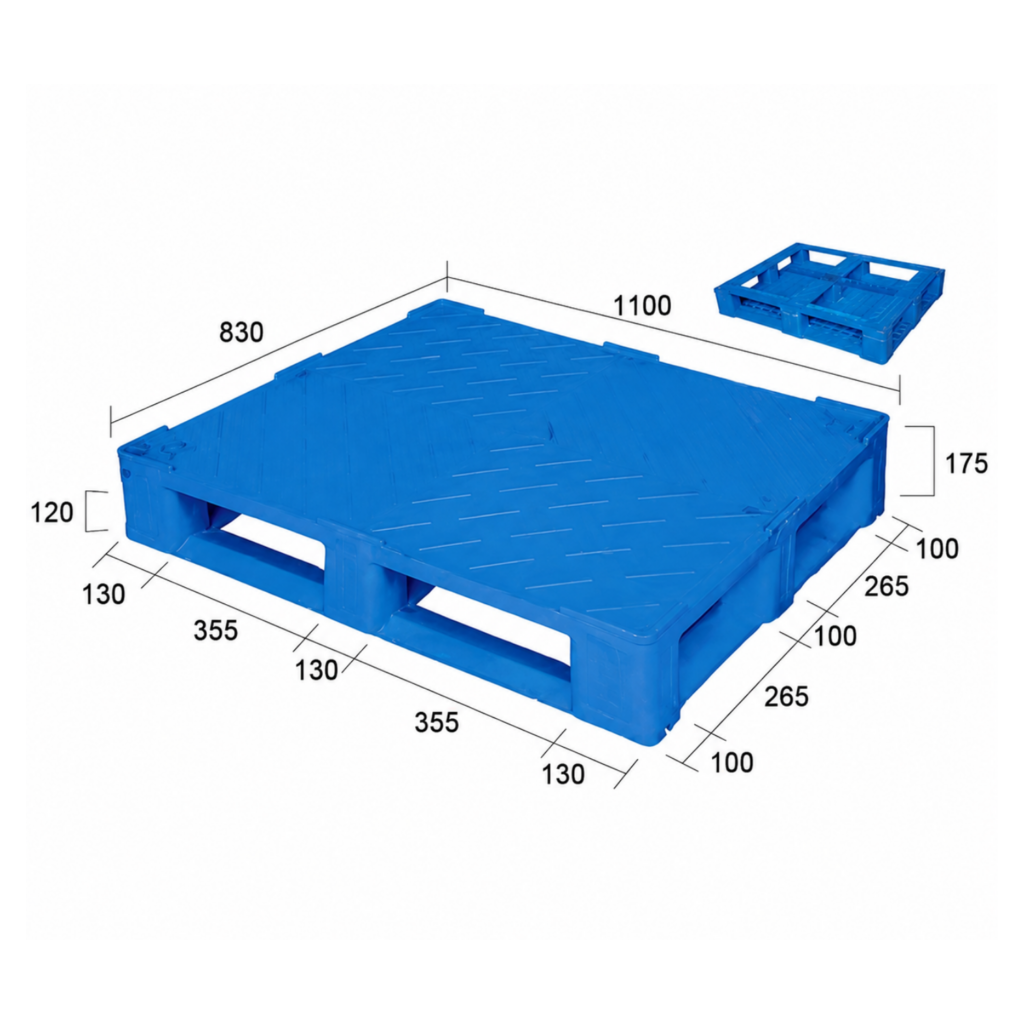 1100 × 830 × 175 mm Safety Lip Flat Top Plastic Pallet