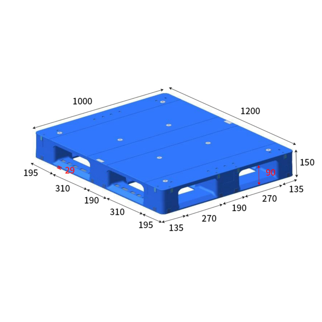 1200 × 1000 × 150 mm Flat Top 6 Runner Pallet