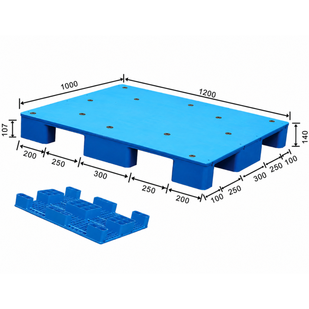 1200 × 1000 × 140 mm Solid Top 9-Leg Pallet
