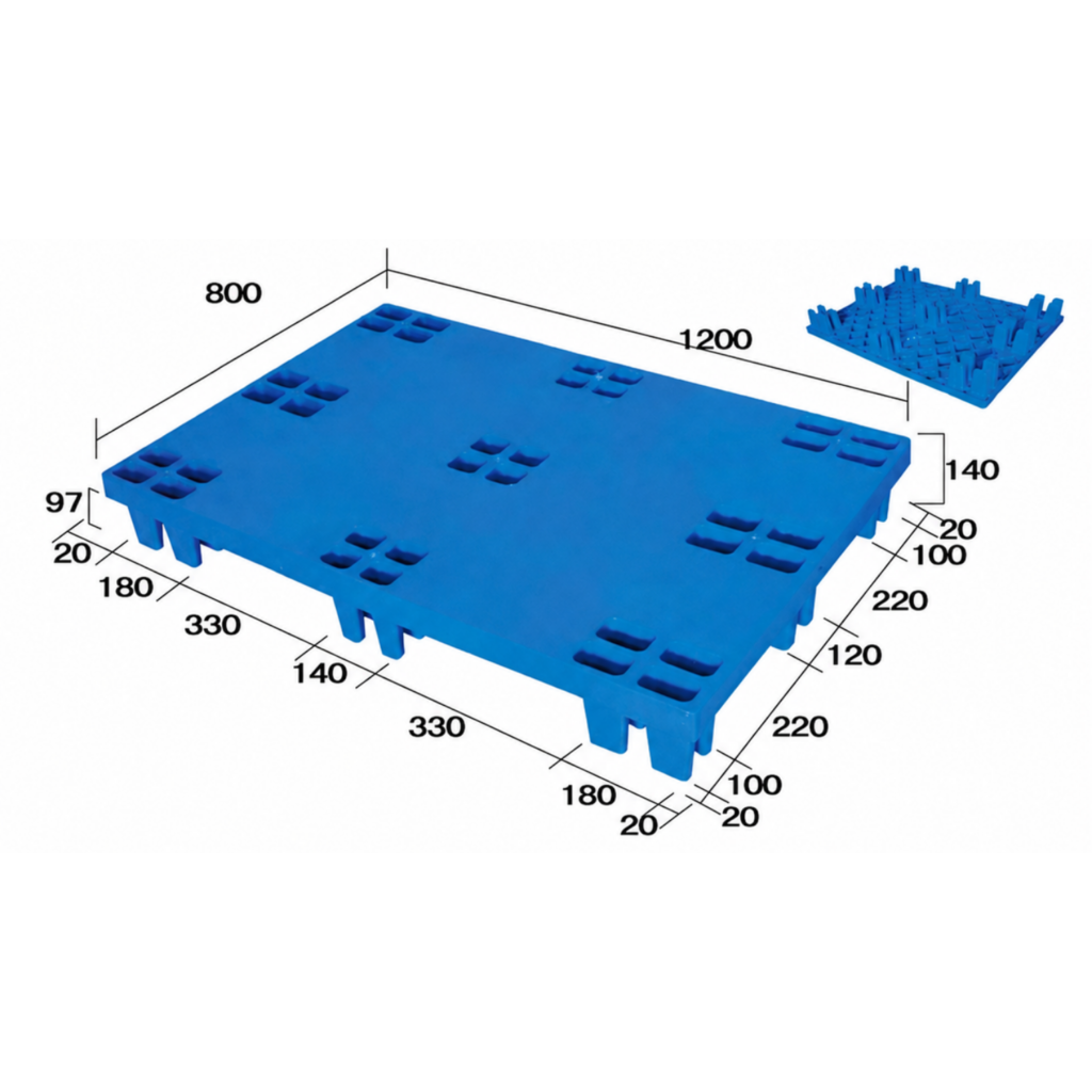 1200 × 800 × 140 mm Solid Top Nestable Plastic Pallet