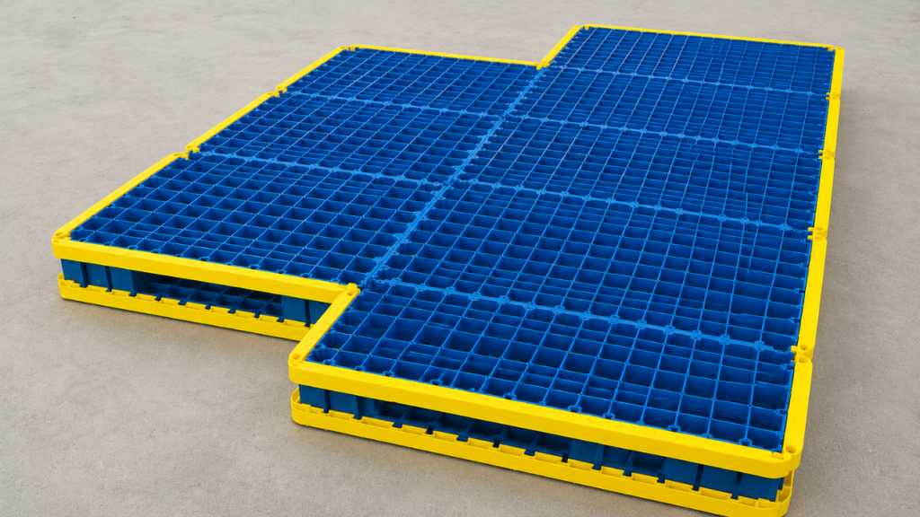 Flexibly connectable modular plastic pallets