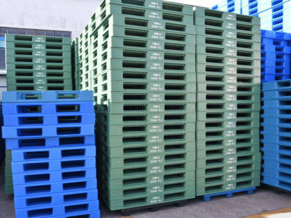 Plastic pallets used in a Coca-Cola warehouse